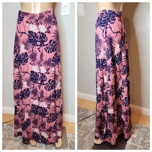 ModCloth Collectif Button-Front Maxi Skirt Blue Pink Palm Leaf Size 4 New